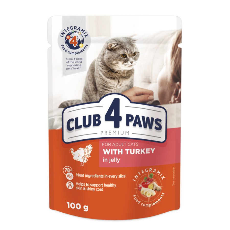 Вологий корм для кішок Club 4 Paws в желе з індичкою 100 г (4820215364256)