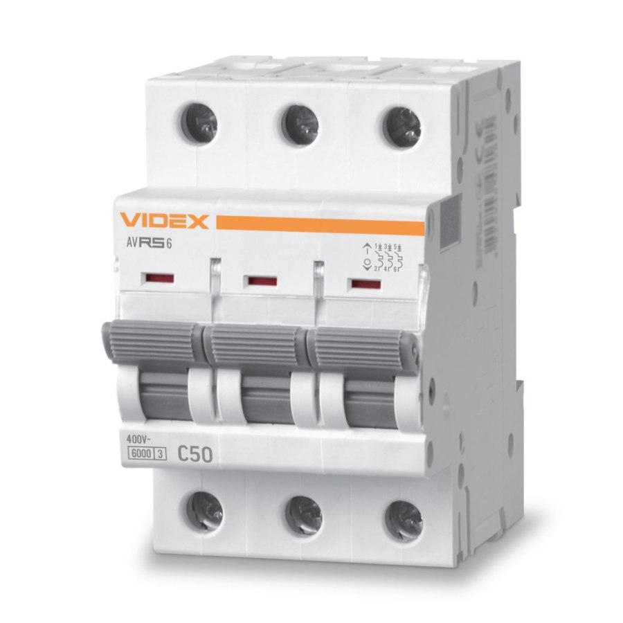 Автоматичний вимикач Videx RS6 RESIST 3п 50А 6кА С (VF-RS6-AV3C50)