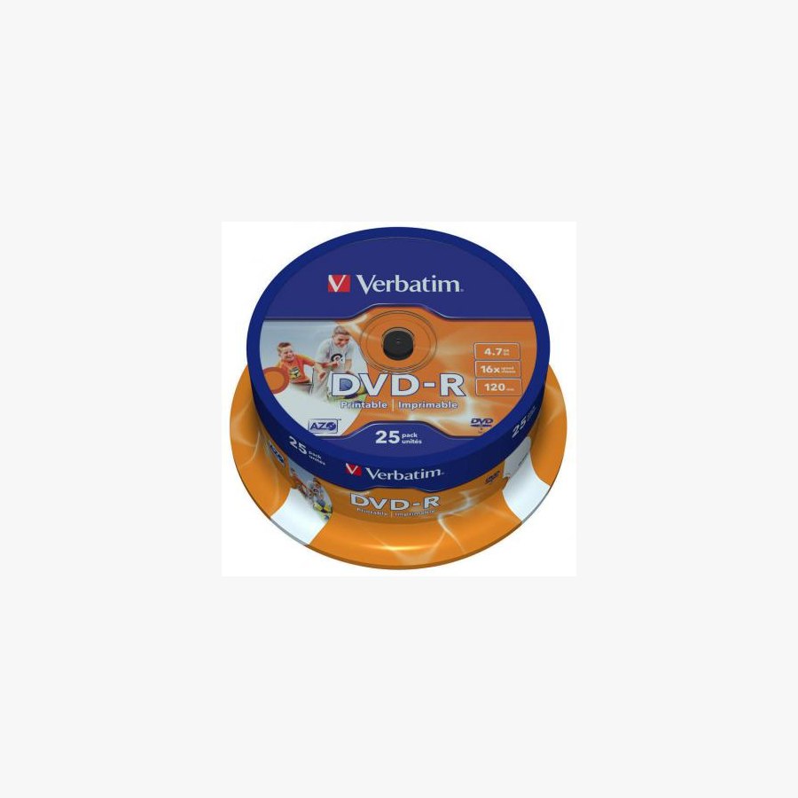 Диск DVD Verbatim 4.7Gb 16X CakeBox 25шт Printable (43538)