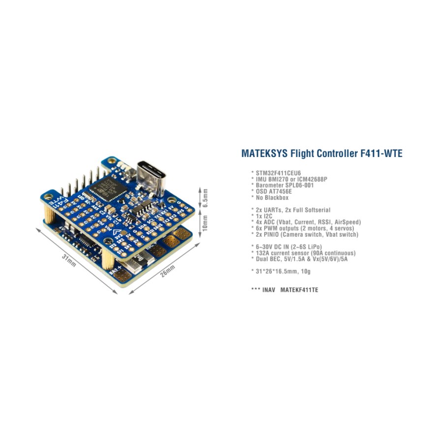 Політний контролер (FC) MATEK F411-WTE (F411-WTE/HP024.0093)