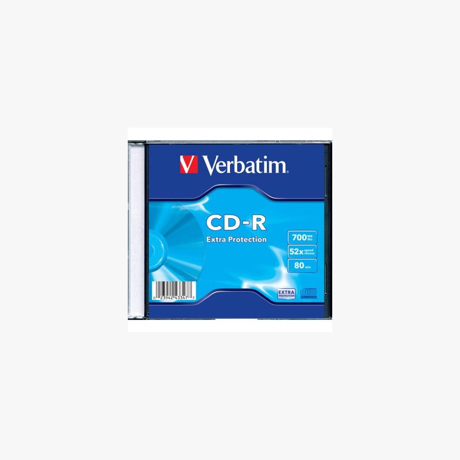 Диск CD Verbatim CD-R 700Mb 52x 1шт Slim Case (43347-1disk)