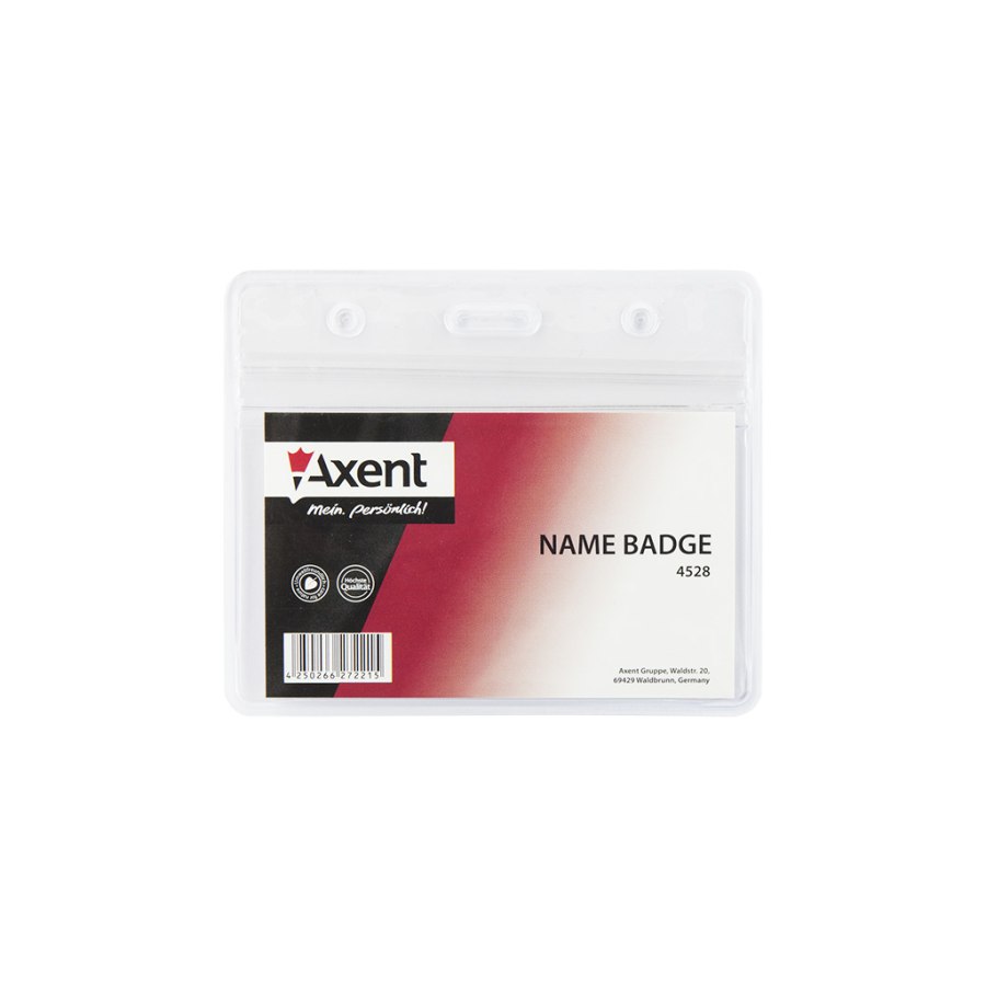Бейдж Axent горизонтальний, замок zip lock, 100х82 мм, прозорий (4528-A)
