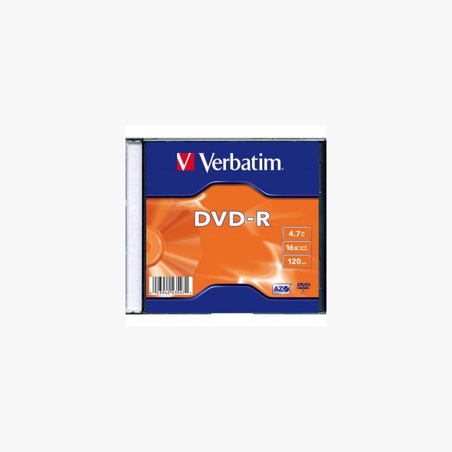 Диск DVD Verbatim 4.7Gb 16X SlimBox 1шт MatteSilv AZO (43547-1disk)