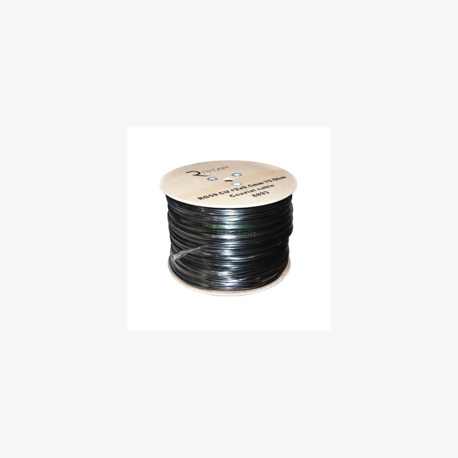 Кабель телевізійний Ritar RG-6, 1,02 мм.CU, 64x0.12m CCA экран, + 2*0.5 power, черный (RT-B305-RG690+2x0.5mm)