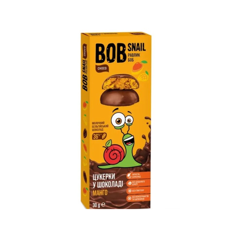 Цукерка Bob Snail Манго Бельгійський молочний шоколад 30г (4820219341314)