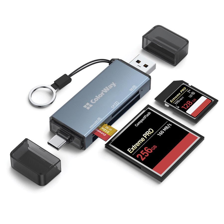 Зчитувач флеш-карт ColorWay USB 2.0/USB-C to CF/SD/MicroSD (CW-CR-01)