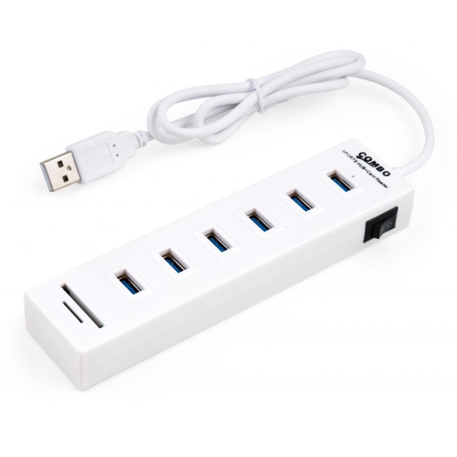 Концентратор Vinga 6xUSB2.0 + card-reader with switch 0.8m (VCP2H6USBCRSWWH)