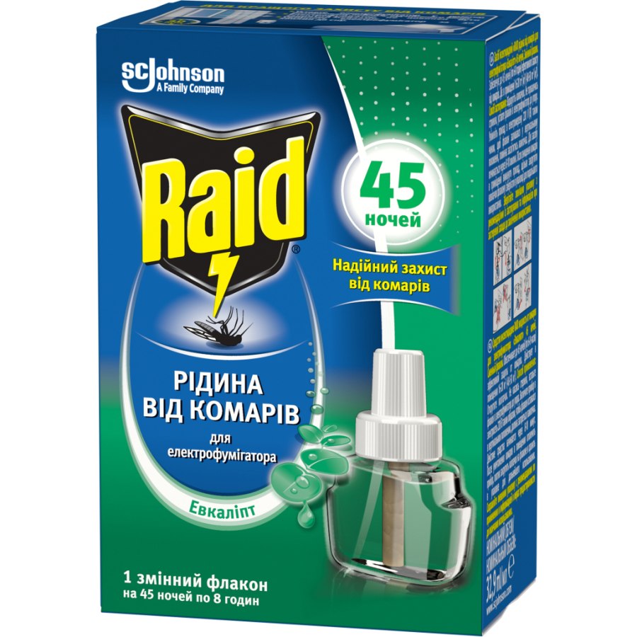 Рідина для фумігатора Raid від комарів 45 ночей з евкаліптом (5000204329100)
