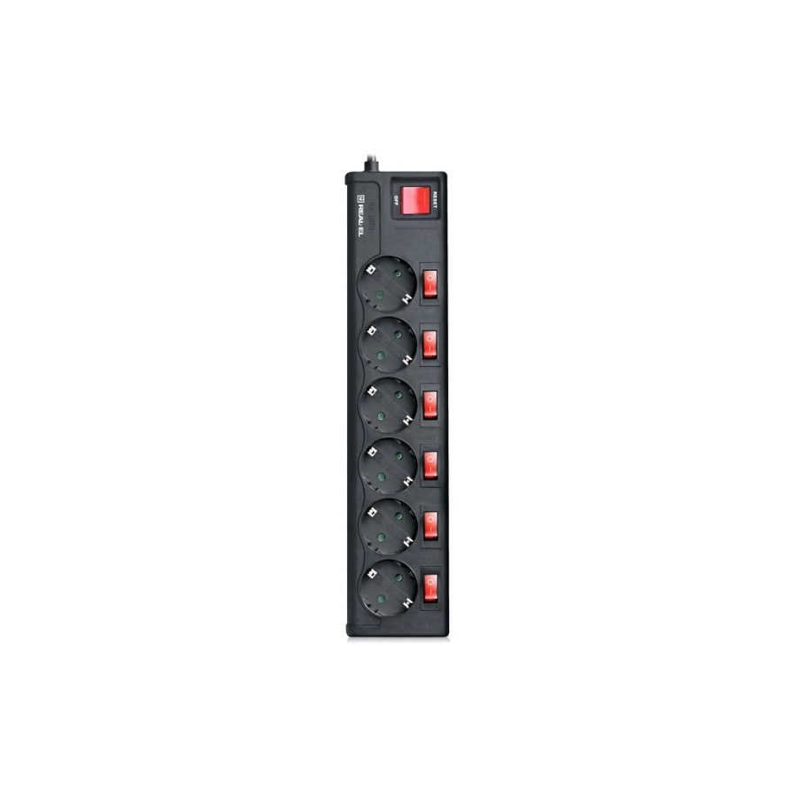 Мережевий фільтр живлення REAL-EL RS-6 EXTRA 1.8m, black (EL122300001)