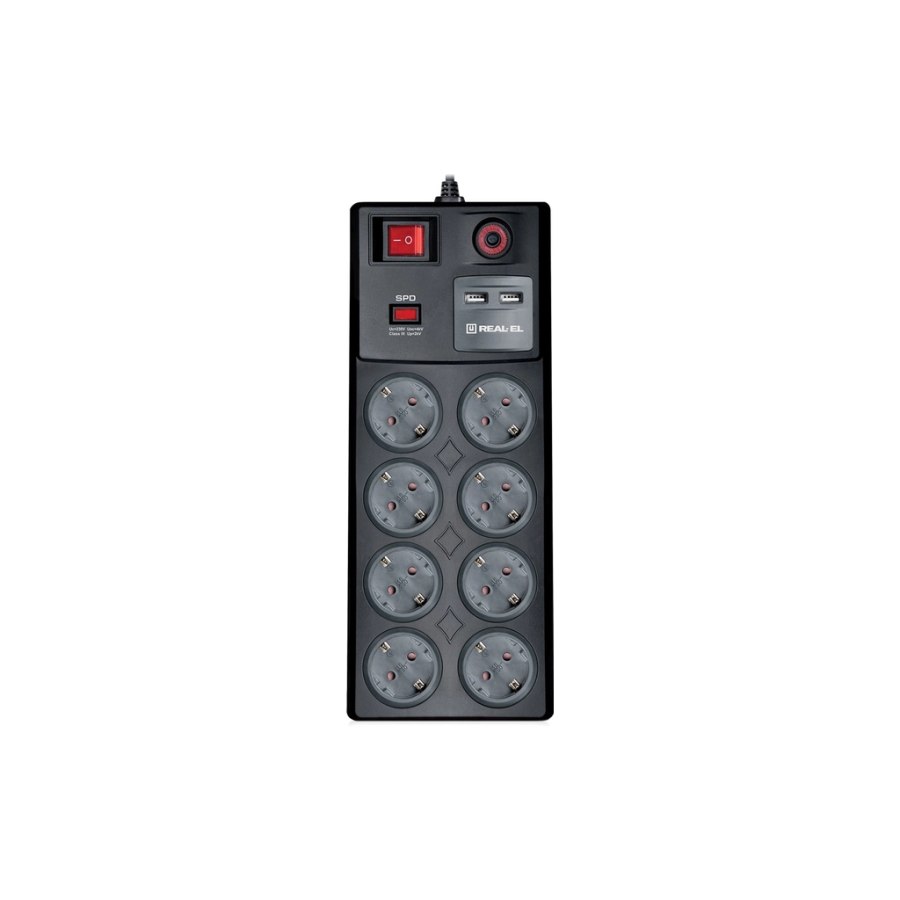 Мережевий фільтр живлення REAL-EL RS-8F USB CHARGE 3m, black (EL122300004)