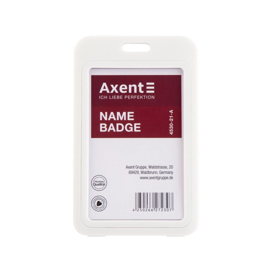 Бейдж Axent вертикальний, PP, 50х85мм, білий (4530-21-A)