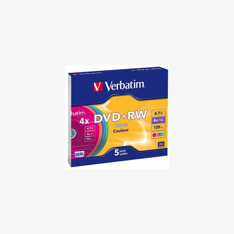 Диск DVD Verbatim 4.7Gb 4x SlimCase 5шт Color (43297)