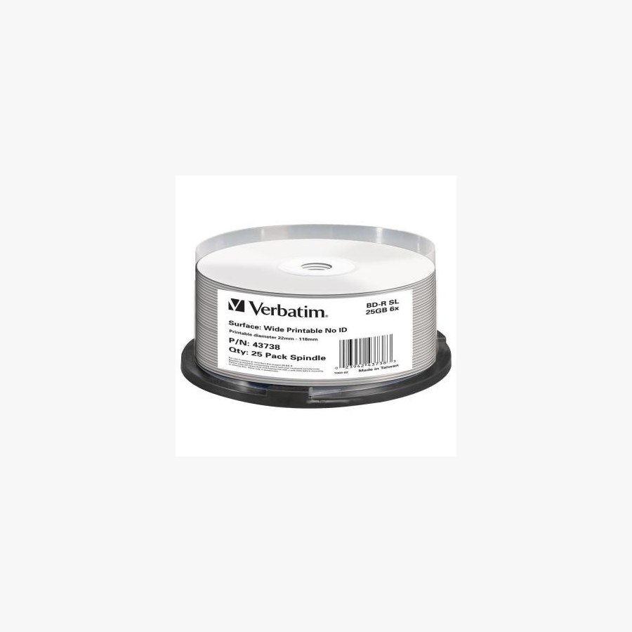 Диск BD Verbatim 25Gb 6x Cacke 25шт Wide Printable (43738)