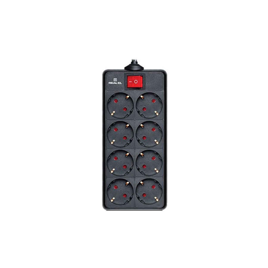 Мережевий фільтр живлення REAL-EL REAL-EL RS-8 PROTECT, 1.8m, black (EL122300021)