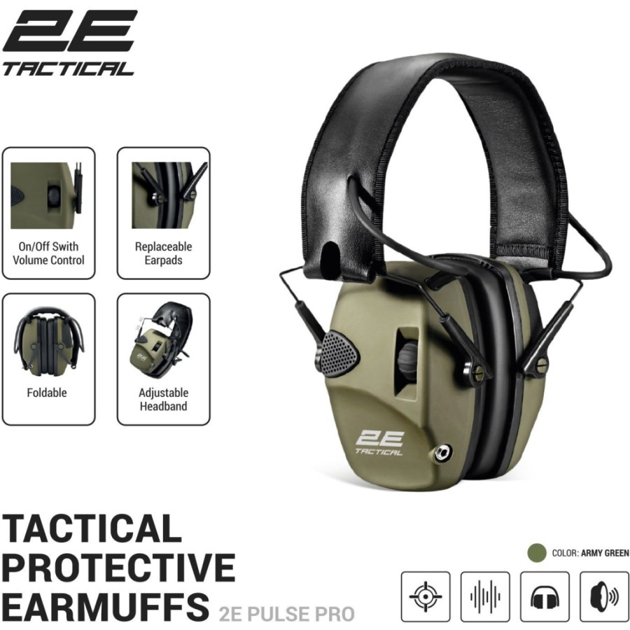 Тактичні навушники 2E Pulse Pro NRR 22 dB активні Army Green (2E-TPE026ARGN)