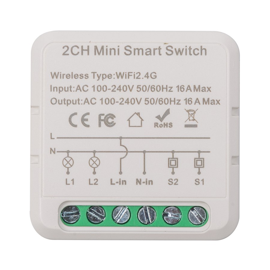 Розумне реле TUYA Wifi 16A 2-канальный (HS084028)