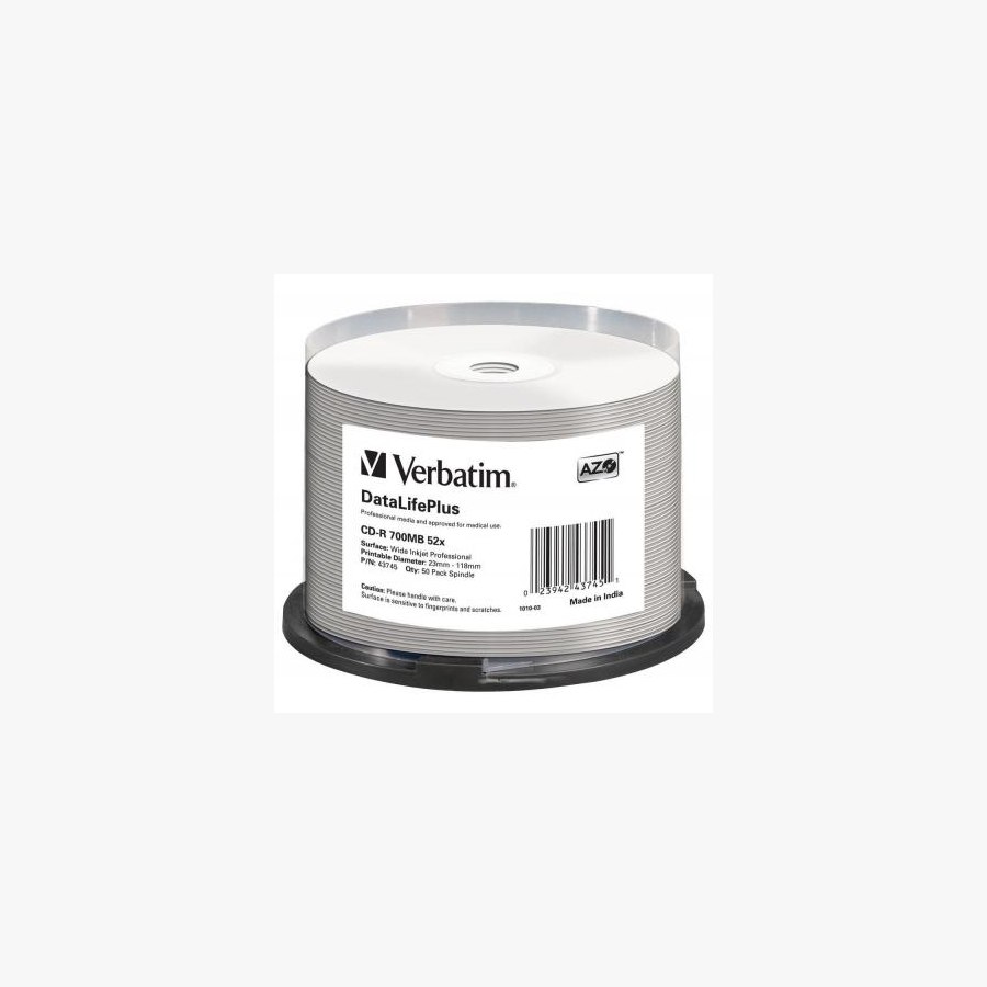 Диск CD Verbatim CD-R 700Mb 52x Cake box Printable (43745)