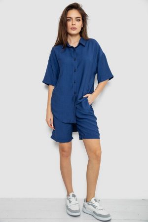 Костюм жіночий однотонний, колір темно-синій, 119R0038