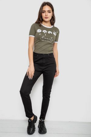 Футболка-топ жіноча з принтом, колір хакі, 244R604