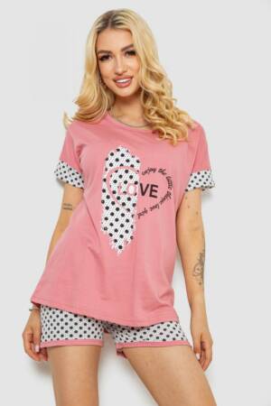 Піжама жіноча з принтом, колір пудровий, 243R3049