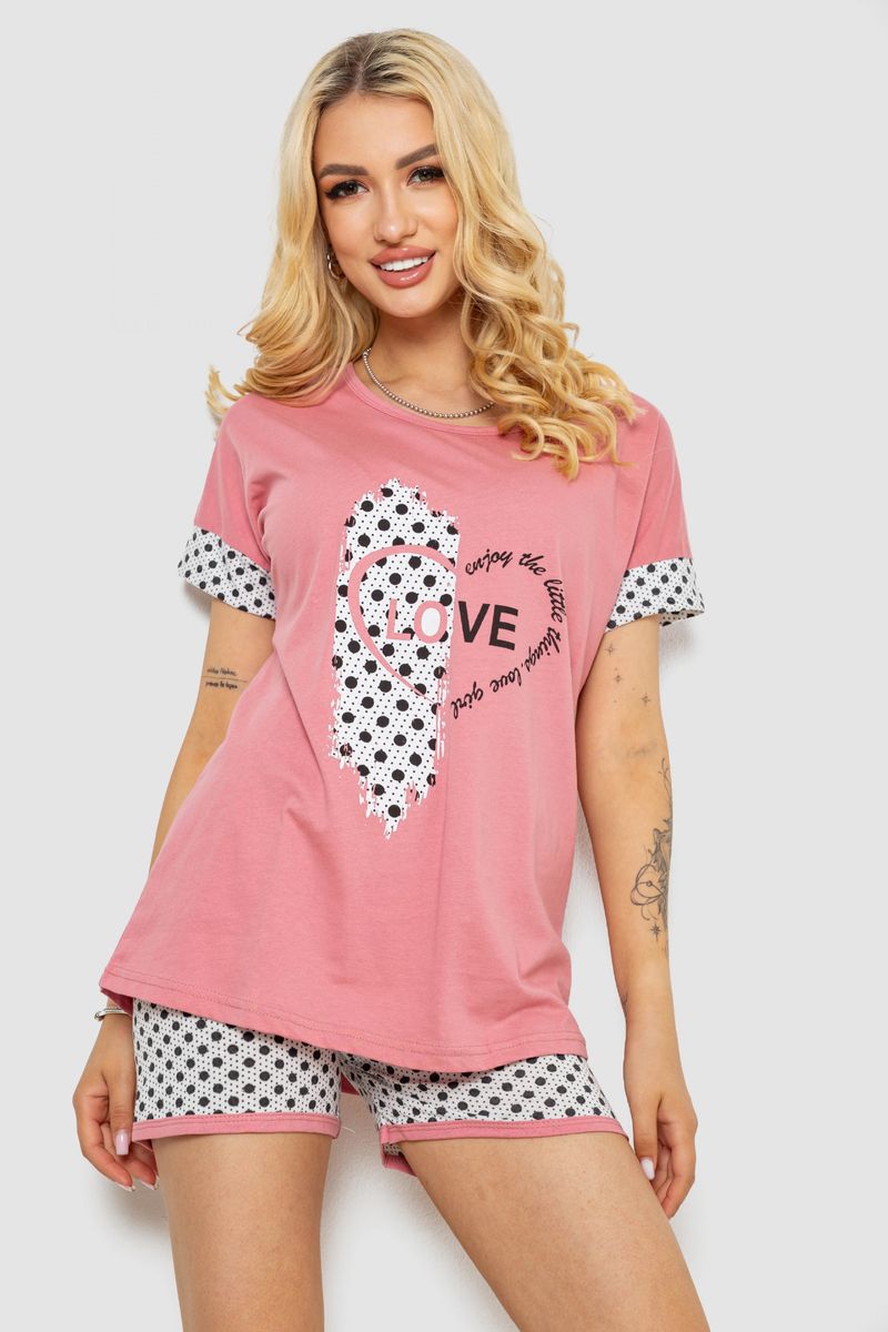 Піжама жіноча з принтом, колір пудровий, 243R3049