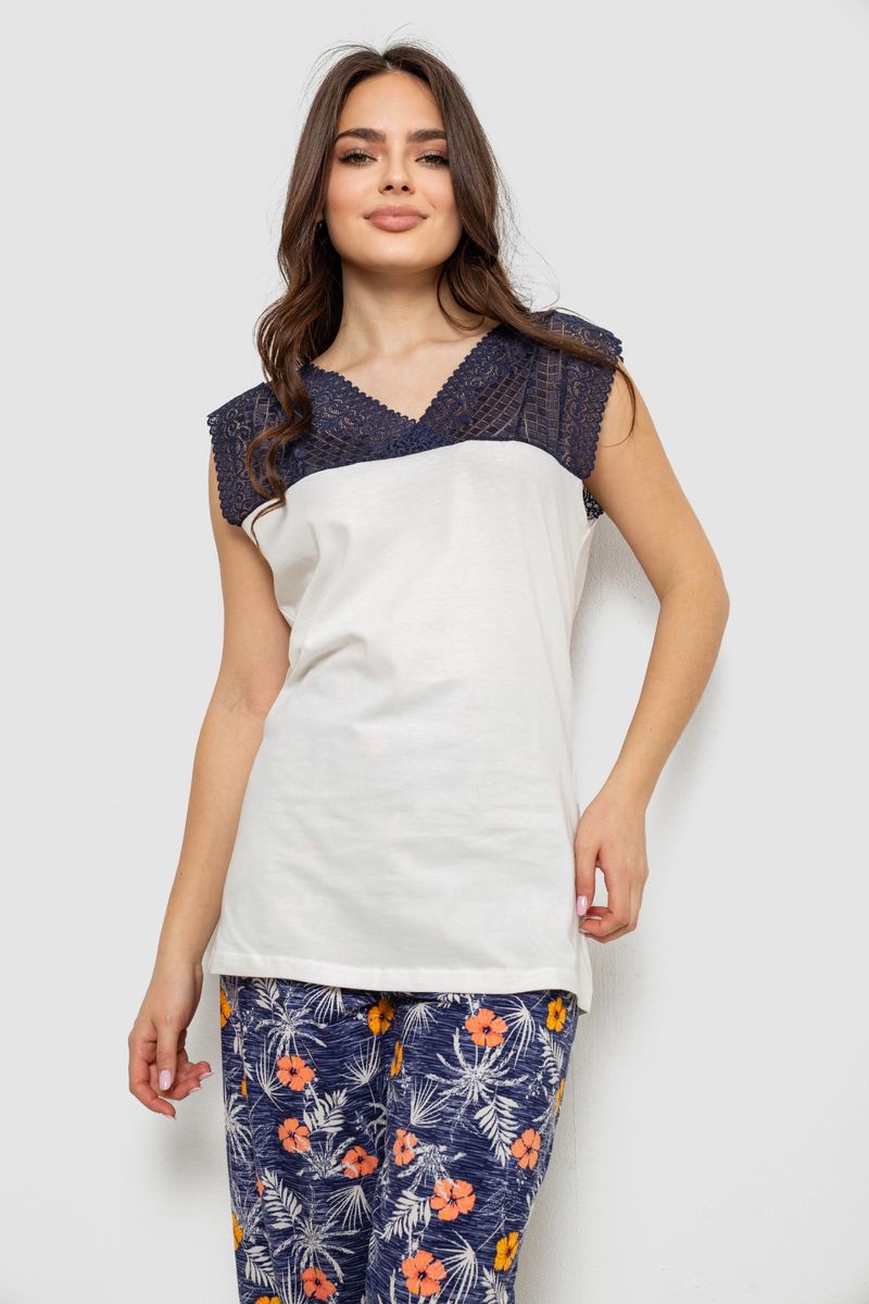 Піжама жіноча з принтом, колір молочний, 243R903061 - Зображення 2