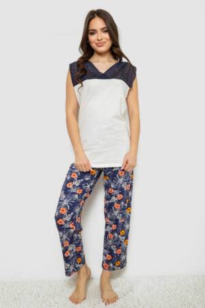 Піжама жіноча з принтом, колір молочний, 243R903061