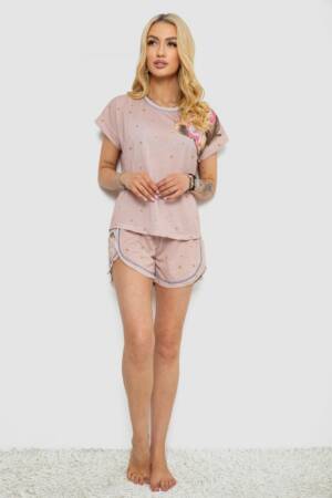 Піжама жіноча з принтом, колір бежевий, 243R004-P20