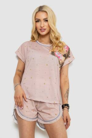 Піжама жіноча з принтом, колір бежевий, 243R004-P20