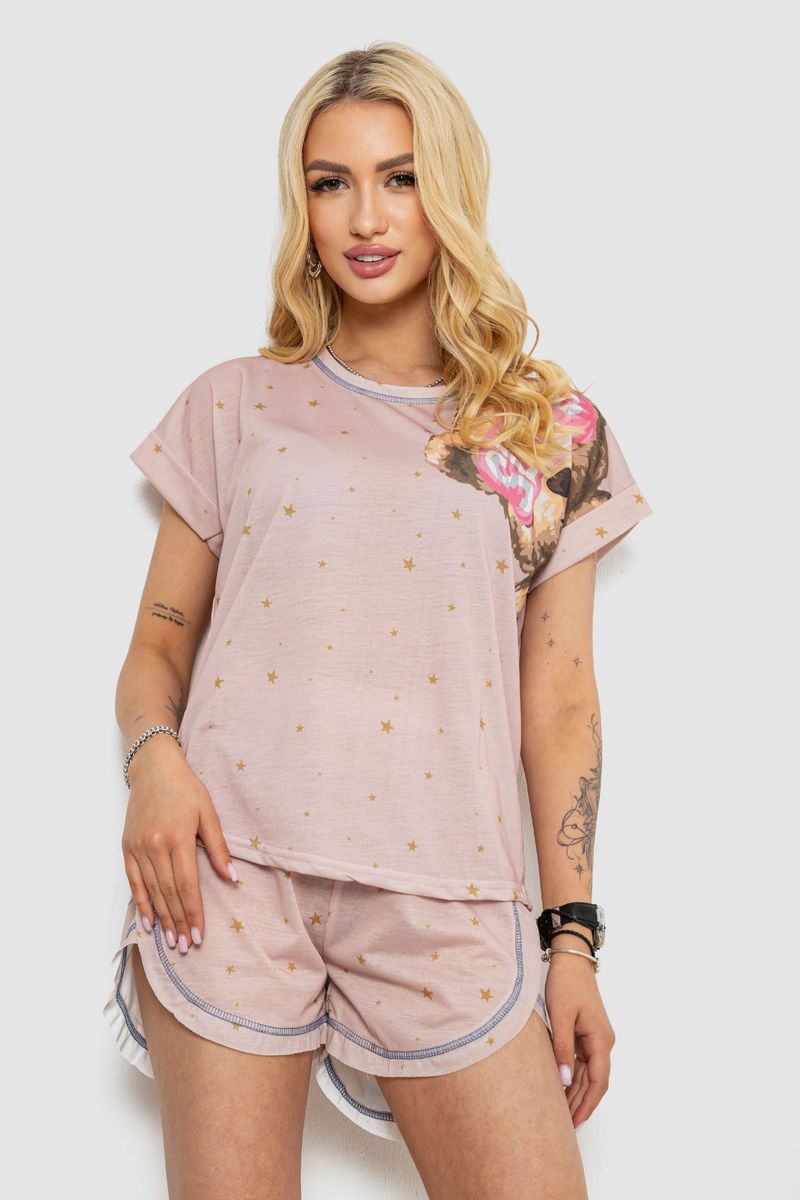 Піжама жіноча з принтом, колір бежевий, 243R004-P20