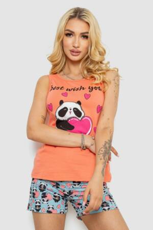 Піжама жіноча з принтом, колір помаранчевий, 243R24493