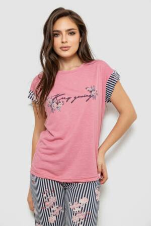 Піжама жіноча з принтом, колір пудровий, 243R2093-5