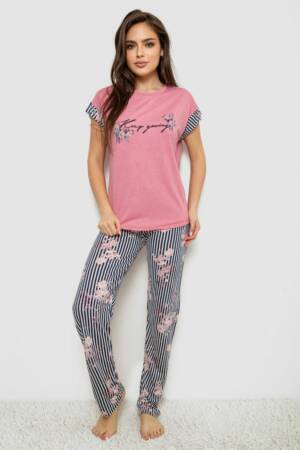 Піжама жіноча з принтом, колір пудровий, 243R2093-5
