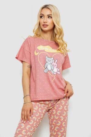 Піжама жіноча з принтом, колір пудровий, 243R15492