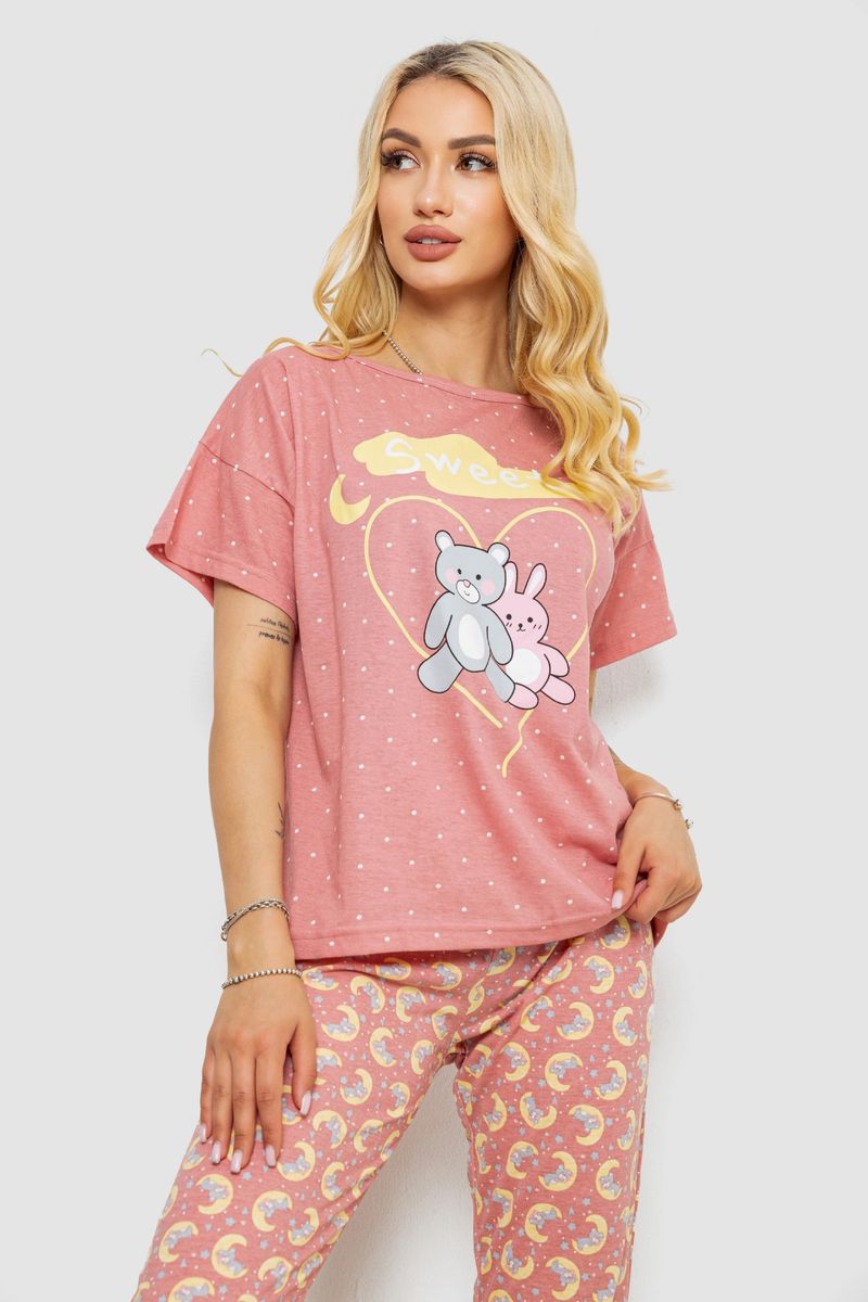Піжама жіноча з принтом, колір пудровий, 243R15492