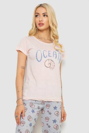 Піжама жіноча з принтом, колір рожевий, 243R7132