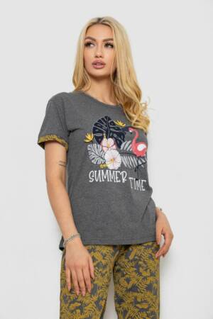 Піжама жіноча з принтом, колір темно-сірий, 243R9258