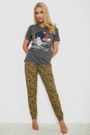 Піжама жіноча з принтом, колір темно-сірий, 243R9258