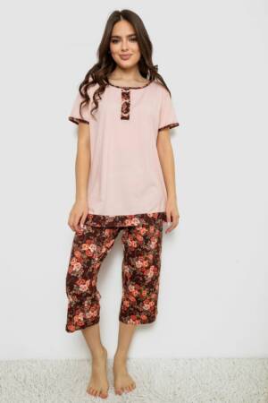 Жіноча піжама з принтом, колір персиковий, 243R1602-005