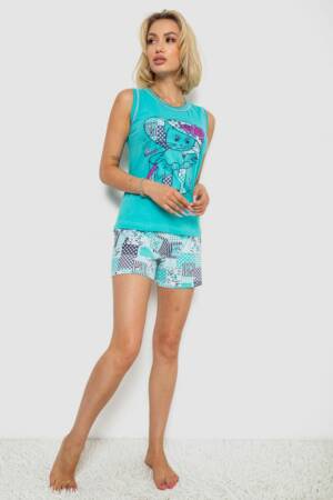 Піжама жіноча, колір бірюзовий, 243R03676