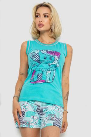 Піжама жіноча, колір бірюзовий, 243R03676