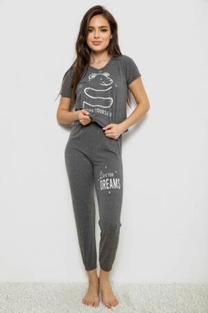 Піжама жіноча з принтом, колір сірий, 243RK-025