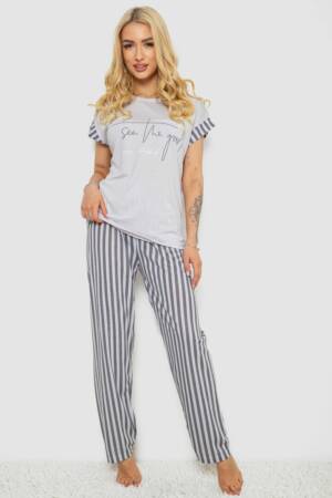 Піжама жіноча з принтом, колір сірий, 243R2074