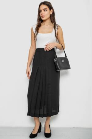 Спідниця на підкладці з розрізом, колір чорний, 167R5291