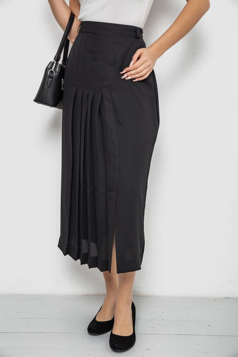 Спідниця на підкладці з розрізом, колір чорний, 167R5291 - Зображення 3