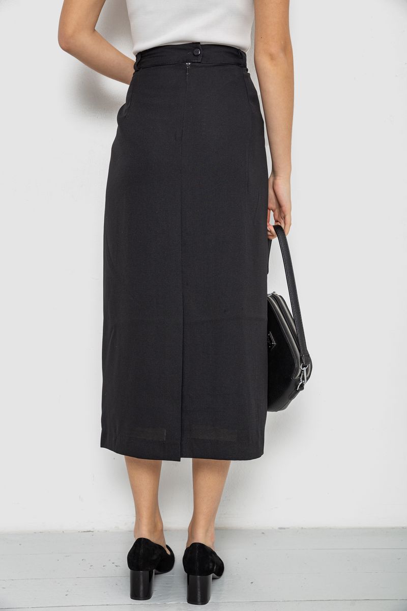 Спідниця на підкладці з розрізом, колір чорний, 167R5291 - Зображення 4