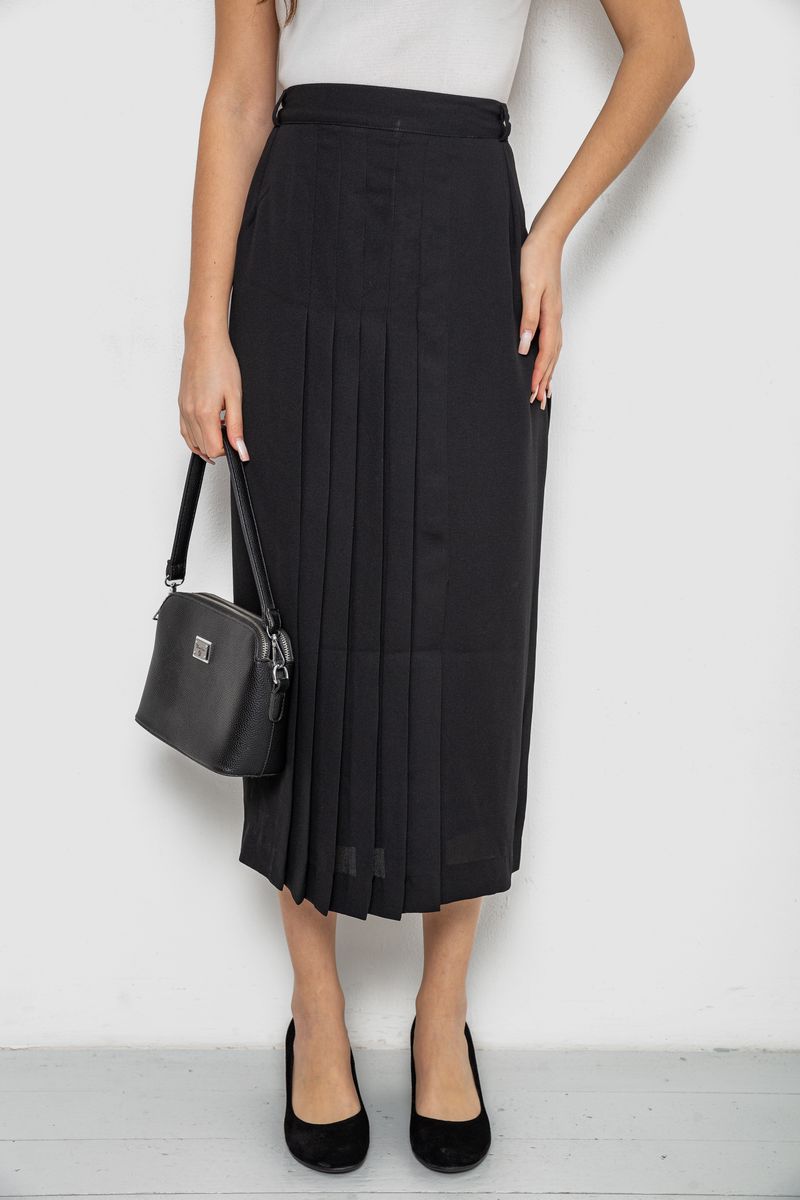 Спідниця на підкладці з розрізом, колір чорний, 167R5291