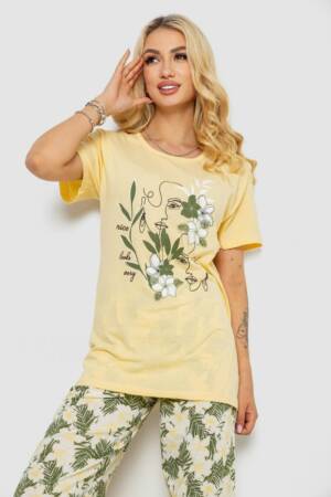 Піжама жіноча з принтом, колір жовтий, 243R3753
