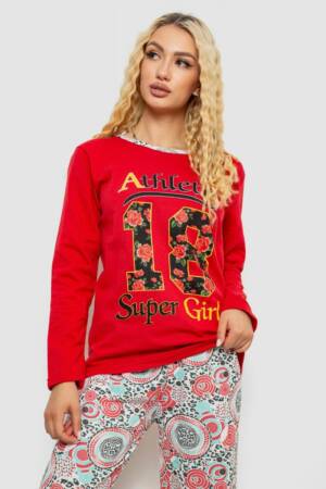 Піжама жіноча на флісі, колір червоний, 243R04256
