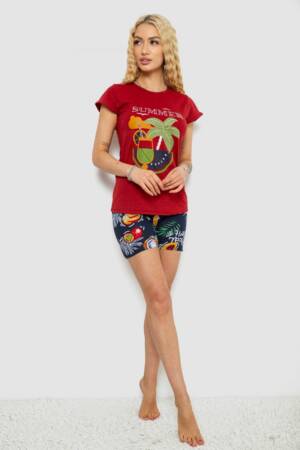 Піжама жіноча з принтом, колір бордово-синій, 243R3054